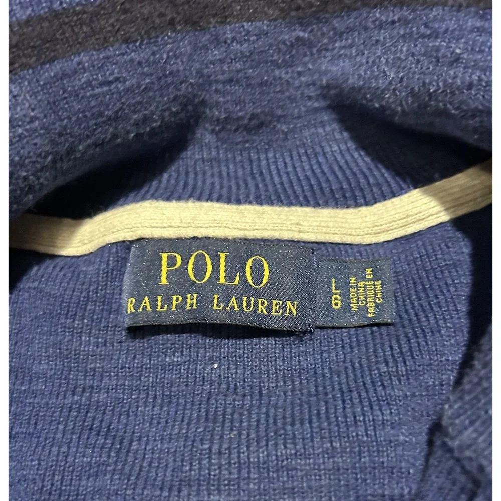 Polo‎ Ralph Lauren Sweater Mens Large Blue 1/4 Zip Long Sleeve Spell Out Rugby